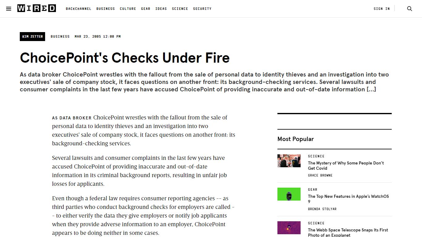 ChoicePoint's Checks Under Fire | WIRED