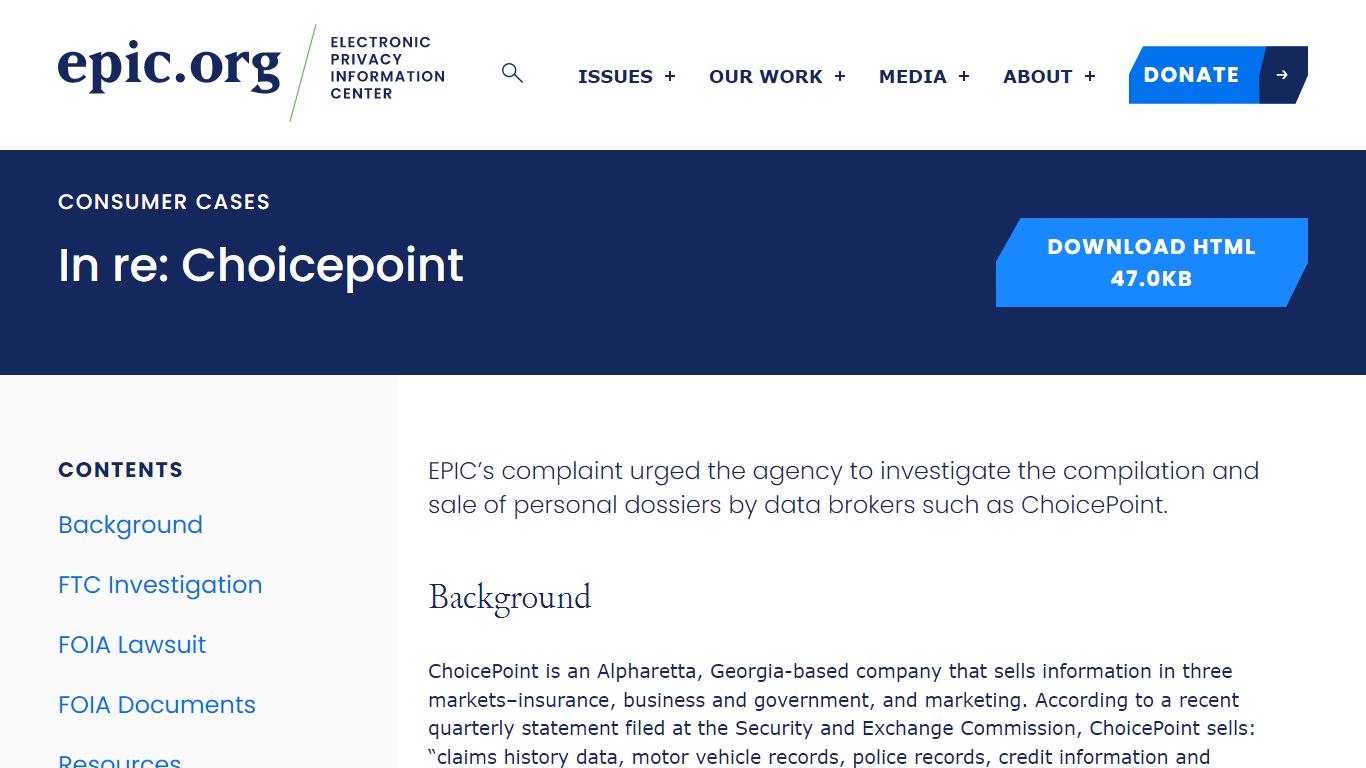 In re: Choicepoint – EPIC – Electronic Privacy Information Center